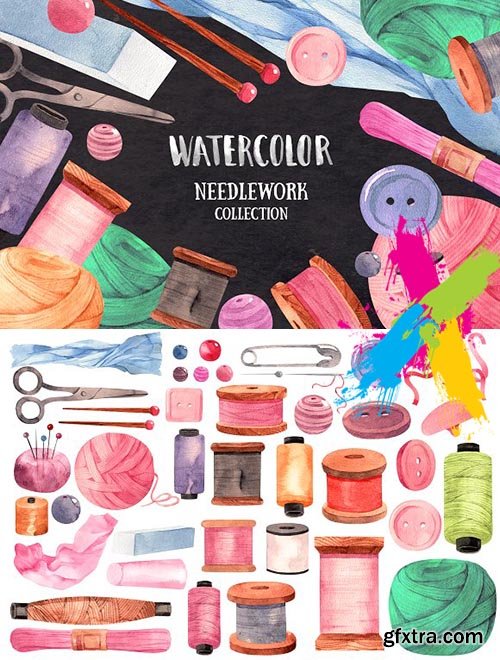 CreativeMarket - Watercolor needlework collection 2050353