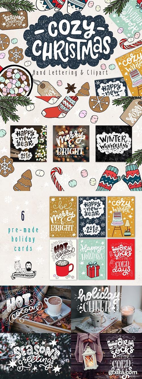 CreativeMarket - Cozy Christmas Lettering and Clipart 1985268