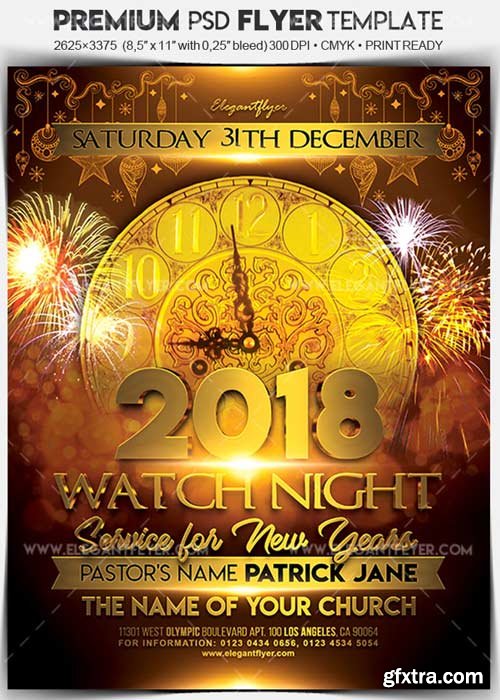 Watch Night Service for New Years V1 Flyer PSD Template + Facebook Cover