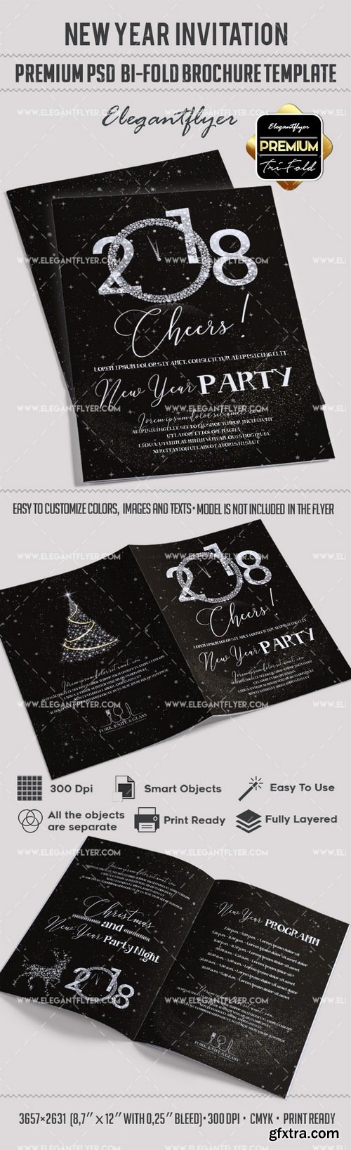 New Year Party Invitation – Premium Bi-Fold PSD Brochure Template