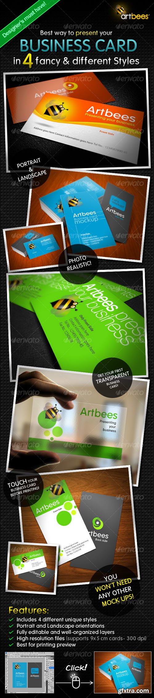 GraphicRiver - Great Business Card Mock-up Pack - 4 Styles