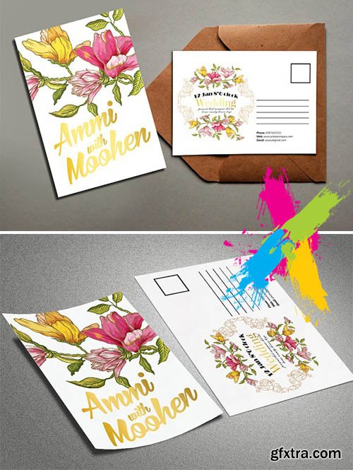CreativeMarket - Floral Marriage Postcard Templates 2080359