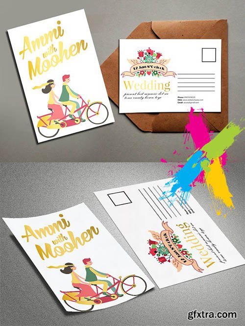 CreativeMarket - Floral Wedding Postcard Invite 2080285