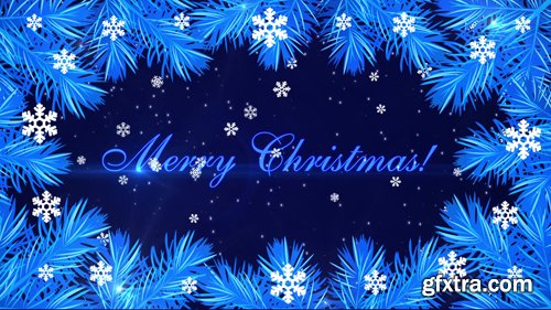 Merry Christmas with fir branches and snowflakes on the blue background