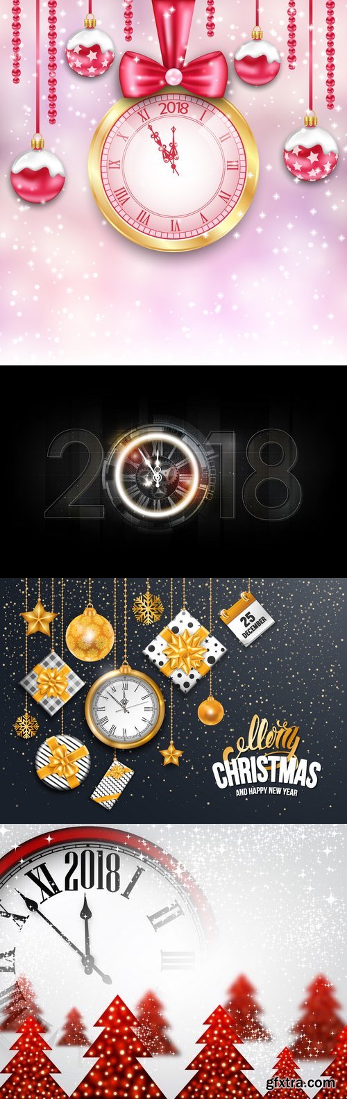 Vectors - 2018 Year Backgrounds with Clocks