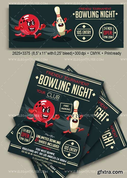 Bowling Night V17 Flyer PSD Template + Facebook Cover