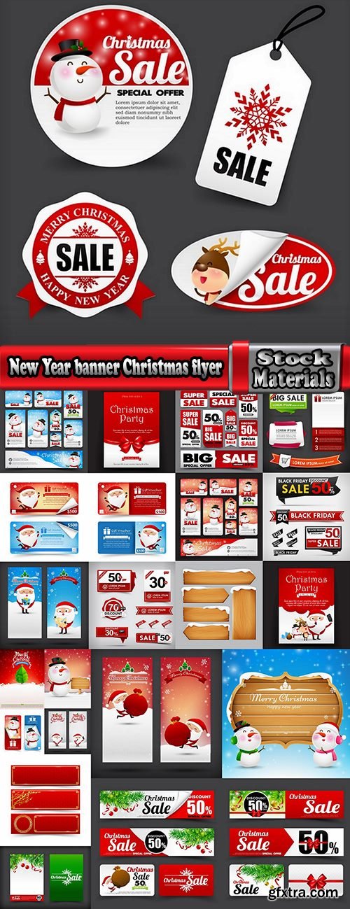 New Year banner Christmas flyer sticker label discount sale EPS 24