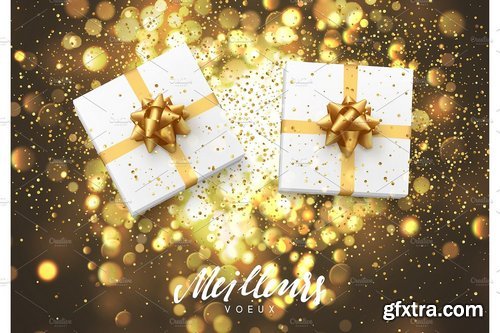 CM - Meilleurs voeux Joyeux Noel. Christmas background with gift box and golden lights bokeh 2025026