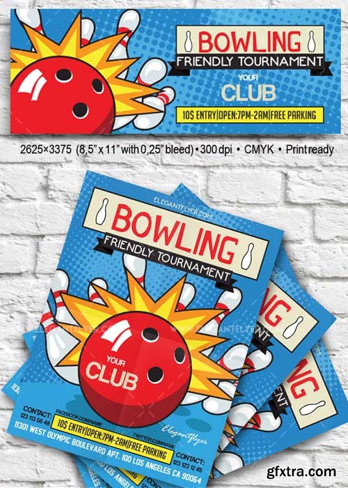 Bowling V19 Flyer PSD Template + Facebook Cover
