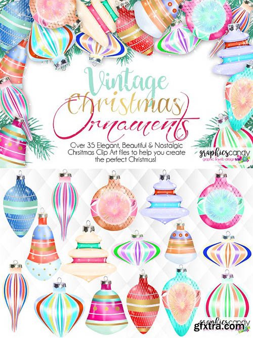 CreativeMarket - Vintage Christmas Ornament Clip Art 2020796