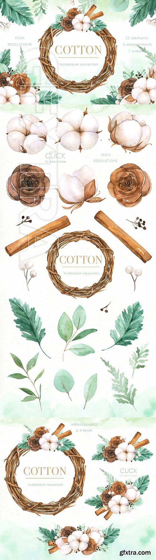 CreativeMarket - Cotton Watercolor Cliparts 2019073