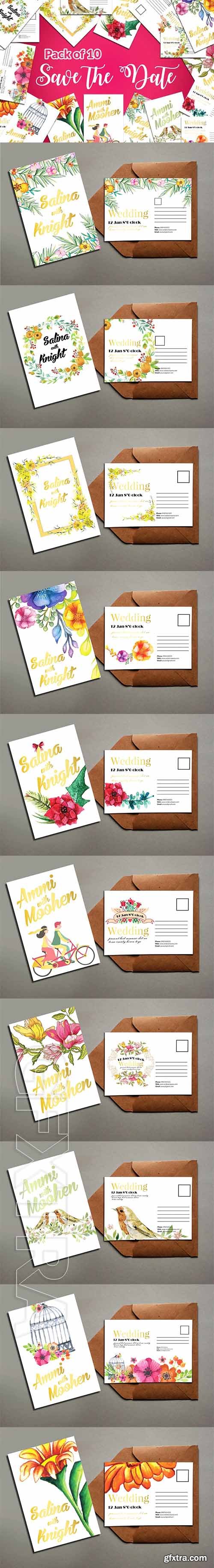 CreativeMarket - 10 Floral Wedding Postcards Bundle 2083107