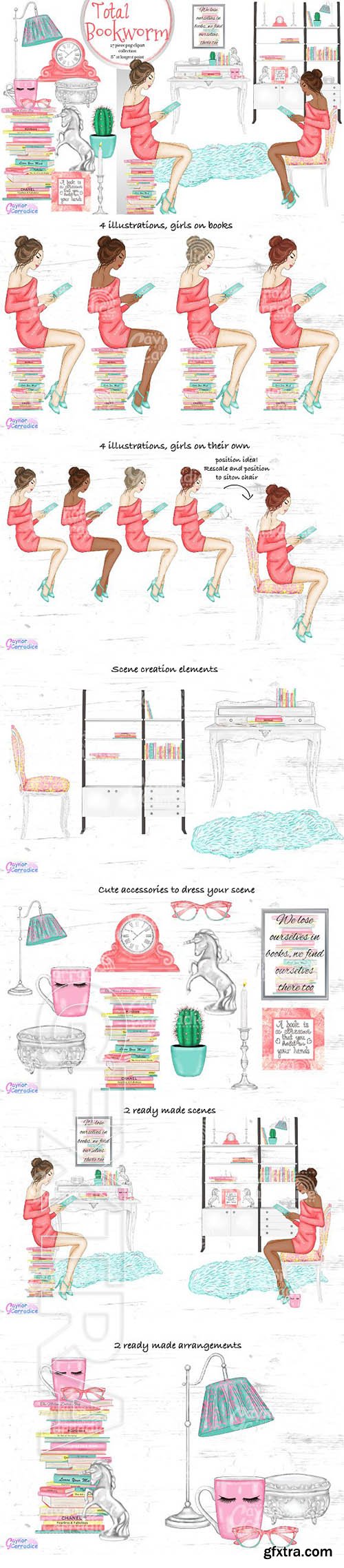 CreativeMarket - Total Bookworm Clipart collection 2083244