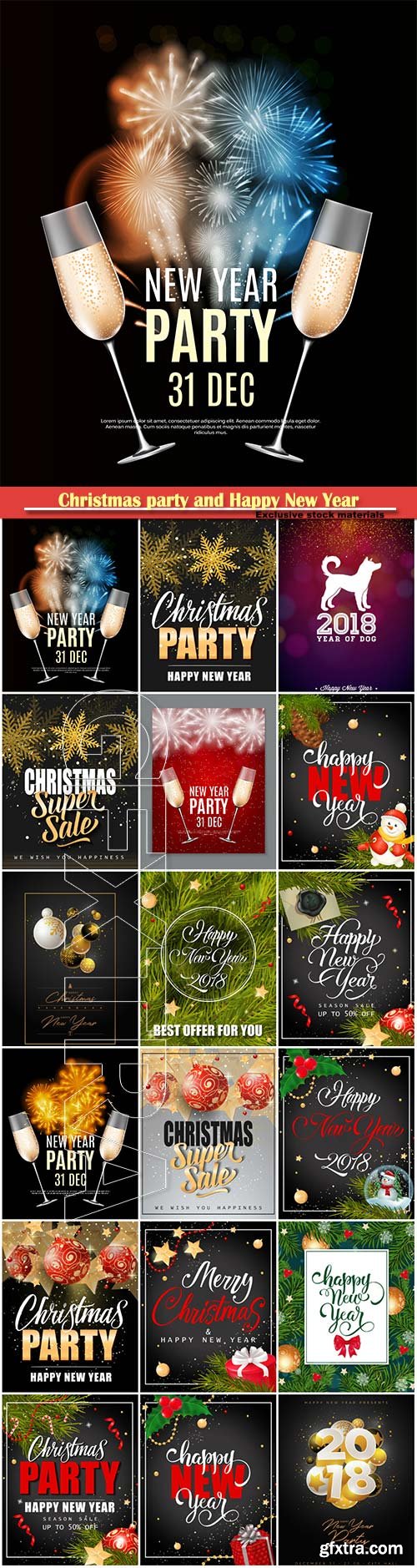 Christmas party and Happy New Year vector posters
