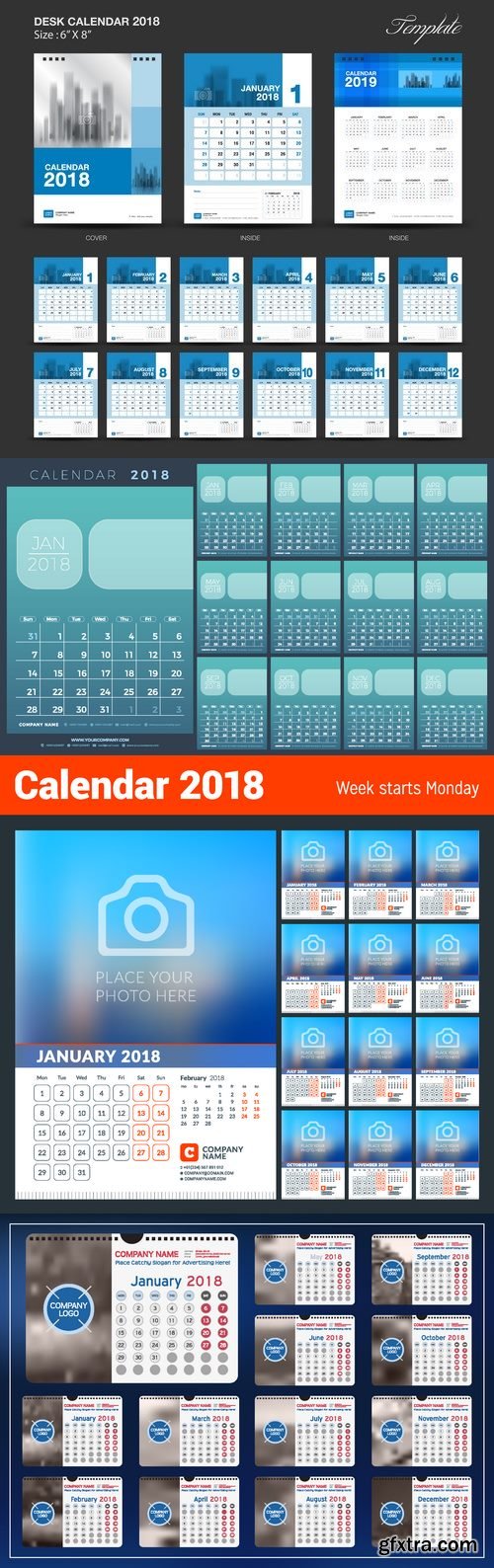 Vectors - Blue Desk 2018 Calendars