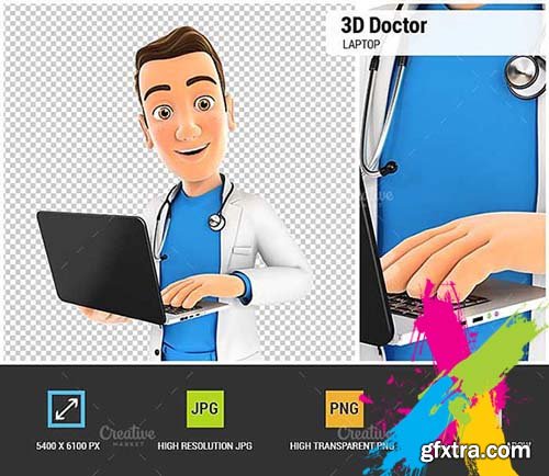 CreativeMarket - 3D Doctor Holding Laptop 2083967
