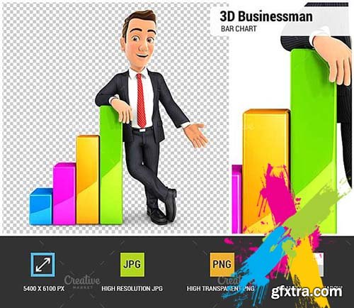 CreativeMarket - 3D Businessman Bar Chart 2083966