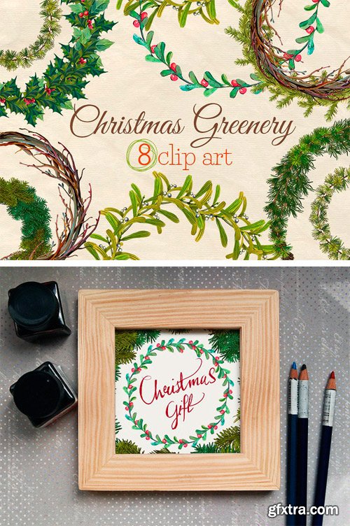 CM - Christmas Greenery Wreaths Clip Art 2038346