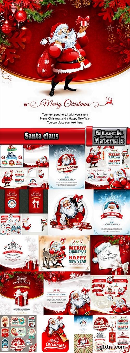 Santa claus reindeer sticker new year Christmas label 25 EPS