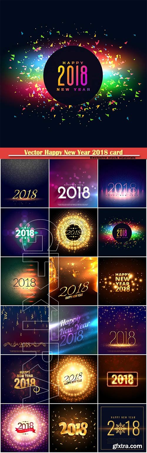 Vector Happy New Year 2018 card design with glowing sparkles