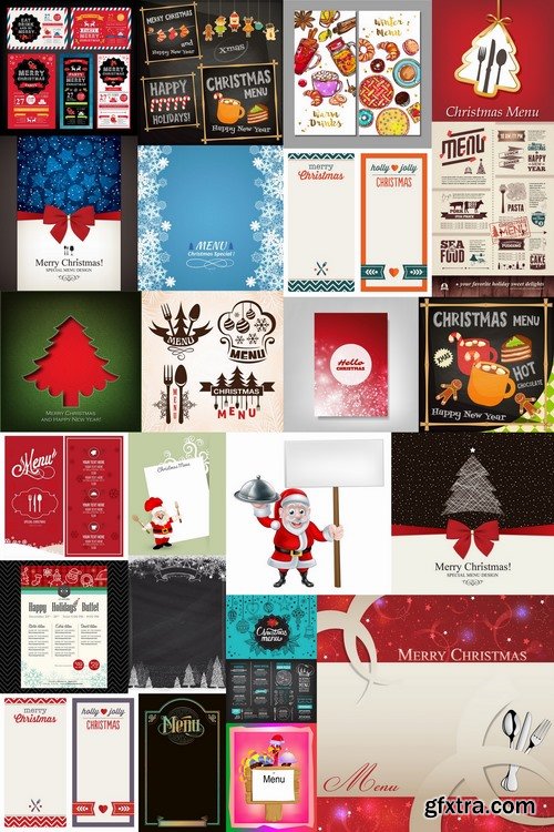Christmas menu flyer banner food restaurant New Year holiday 25 EPS