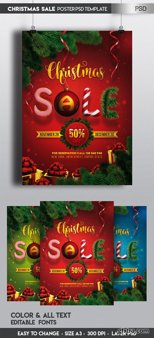 Christmas Sale Poster PSD Template (A3)