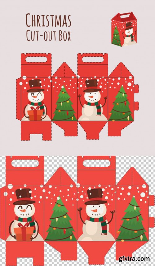 Cut-out Box with Snowman & Tree in Vector