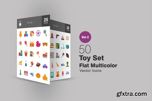 50 Toy Set Flat Multicolor Icons
