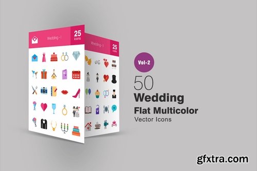 50 Wedding Flat Multicolor Icons