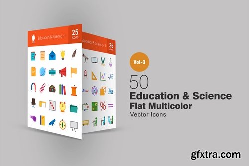 50 Education & Science Flat Multicolor Icons