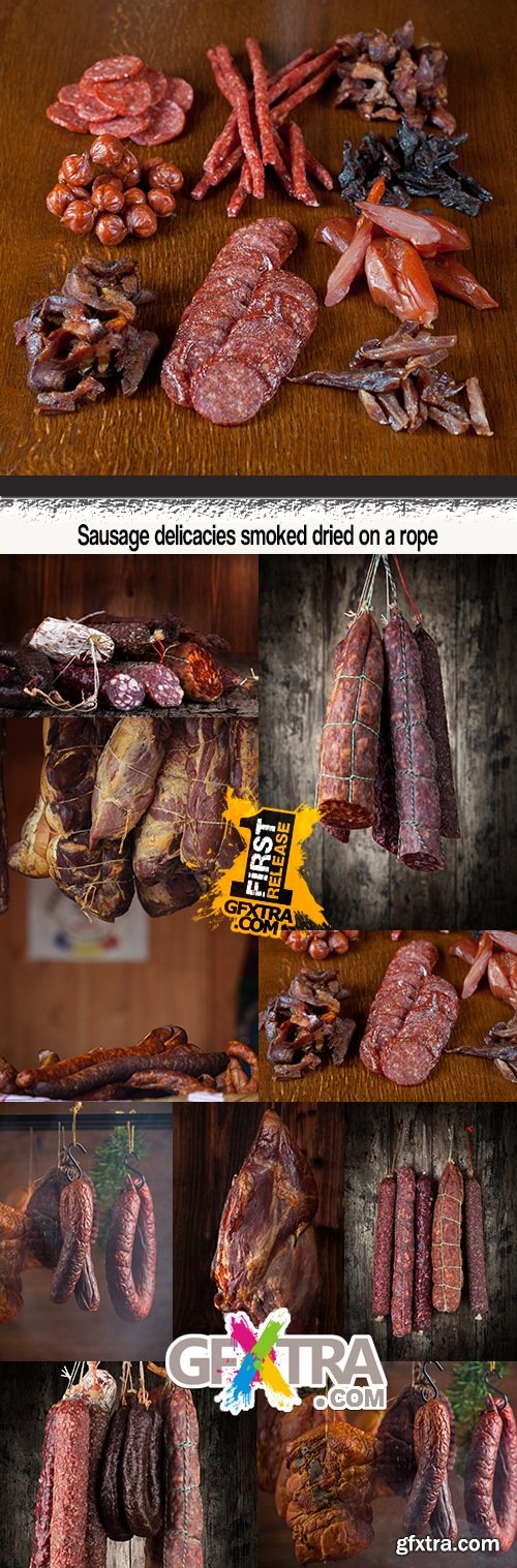Sausage delicacies smoked dried on a rope