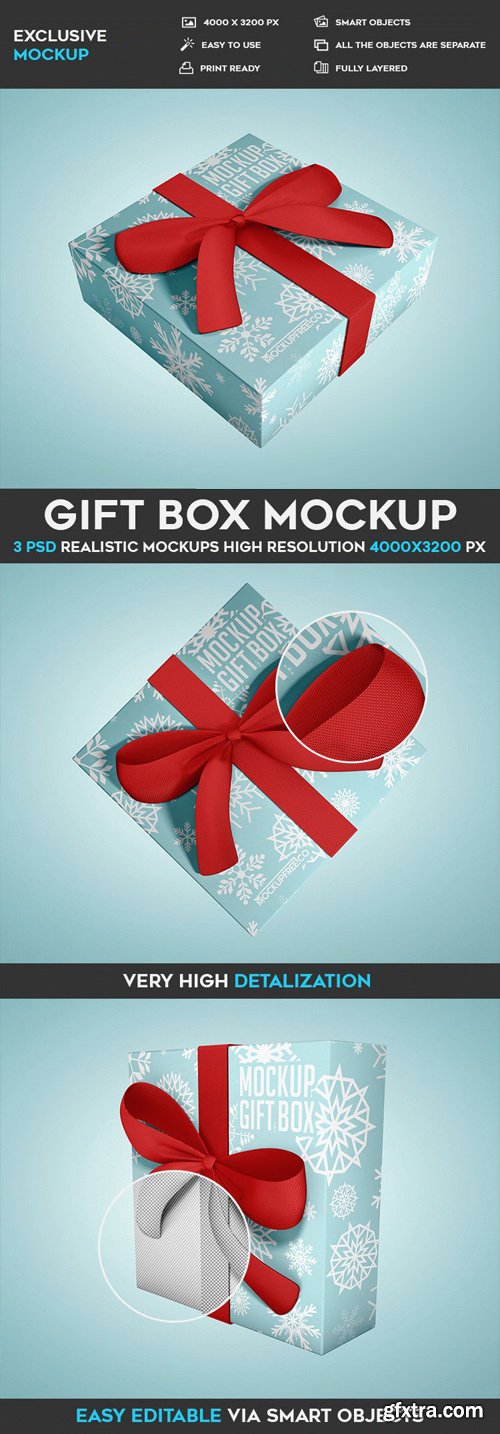 Gift Box - 3 PSD Mockups