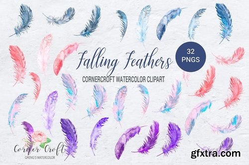 Watercolor Falling Feathers, Feather Clip Art