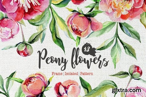 CM - Peony flowers PNG watercolor set 1945233