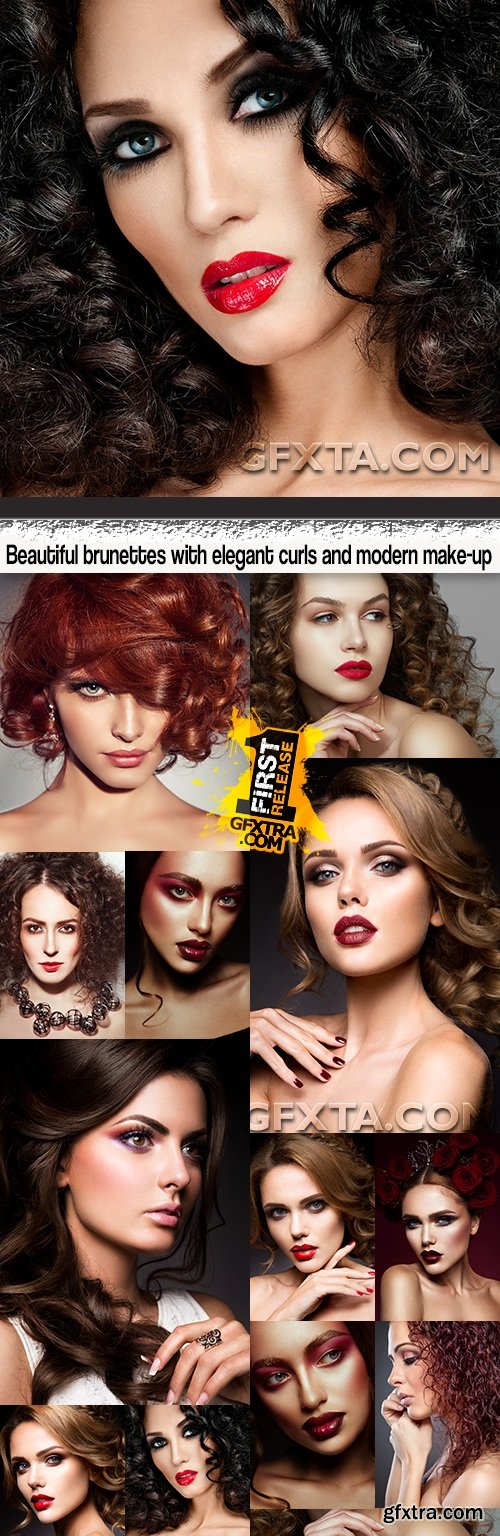 Beautiful brunettes with elegant curls and modern make-up