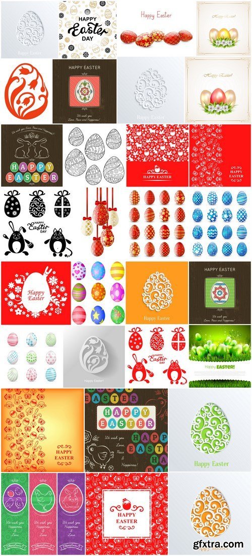 Easter eggs, Easter rabbit & bunny - Happy Easter 6 - Set of 30xEPS,AI Professional Vector Stock