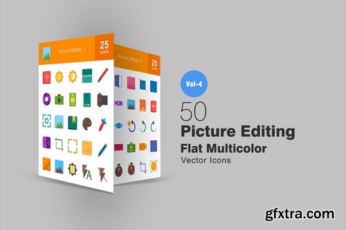 50 Picture Editing Flat Multicolor Icons