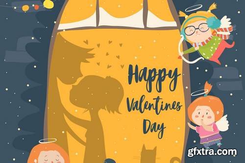 St.Valentine card with cupid and couple. Vector