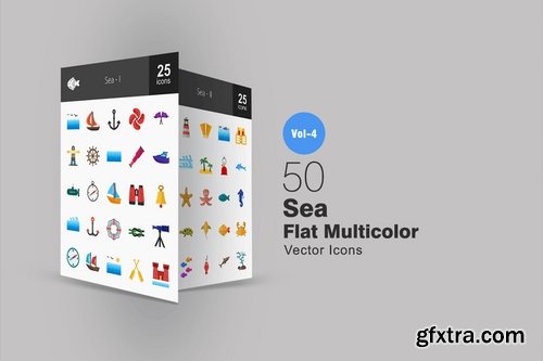 50 Sea Flat Multicolor Icons