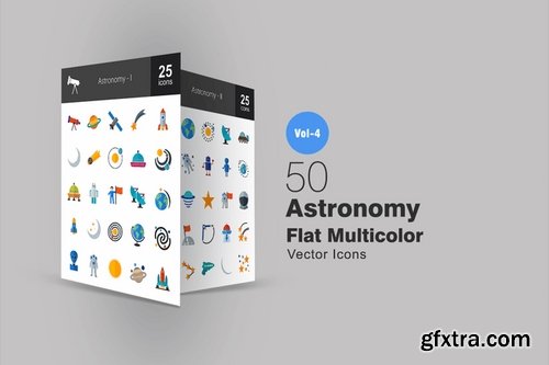 50 Astronomy Flat Multicolor Icons