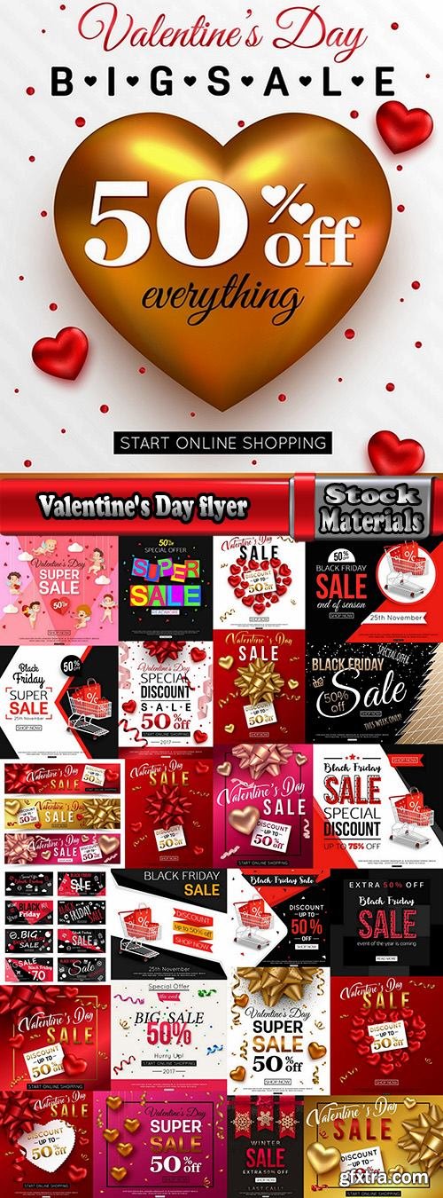 Valentine\'s Day flyer banner Black Friday discount sale vector image 25 EPS