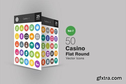 50 Casino Flat Round Icons