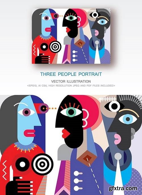 Three People Portrait vector illustration