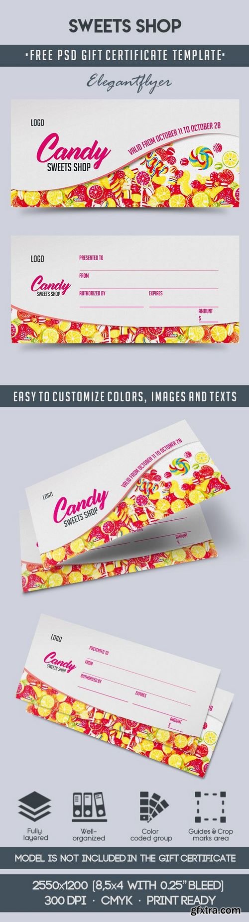 Sweets Shop – Gift Certificate PSD Template