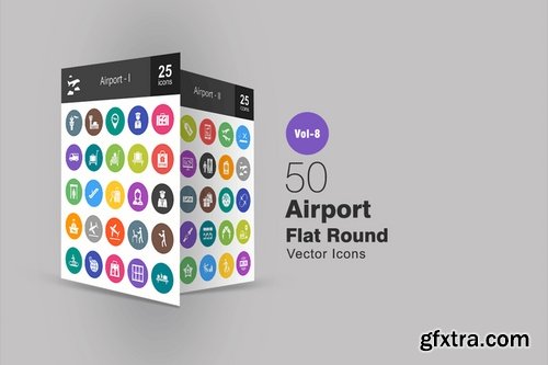 50 Airport Flat Round Icons