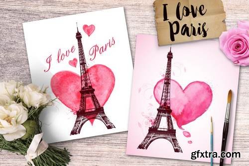 I Love Paris. Romantic cards.