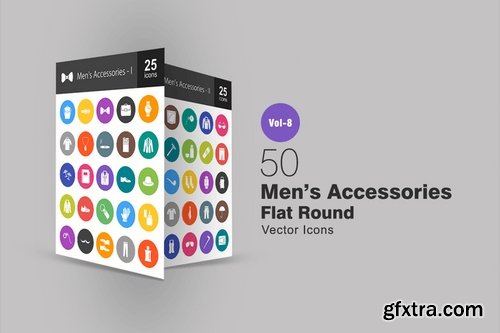 50 Men\'s Accessories Flat Round Icons