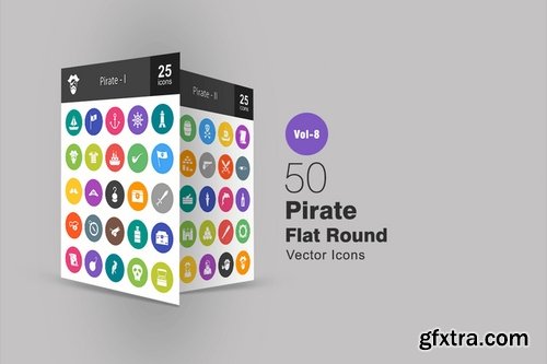 50 Pirate Flat Round Icons