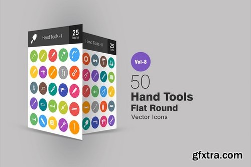 50 Hand Tools Flat Round Icons