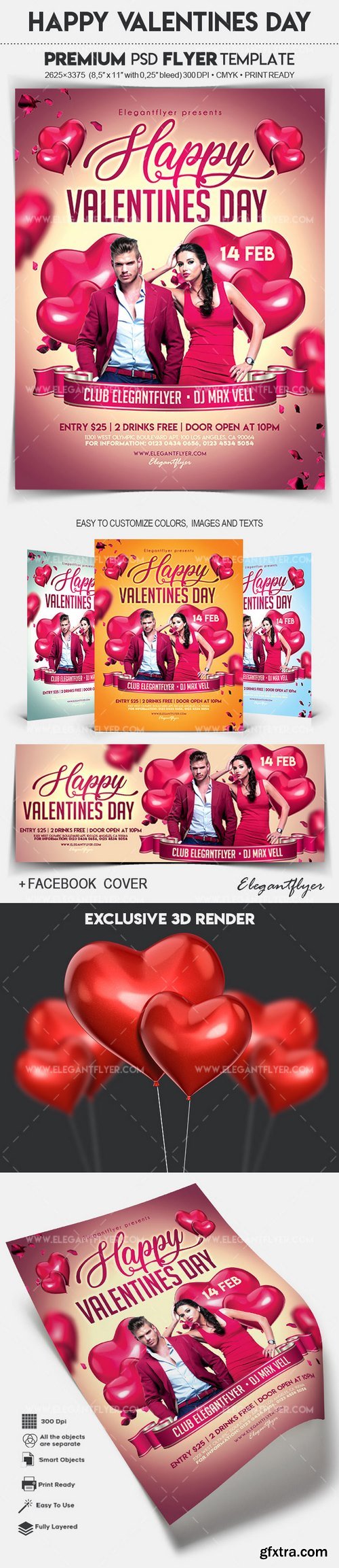 Happy Valentines Day – Flyer PSD Template + Facebook Cover